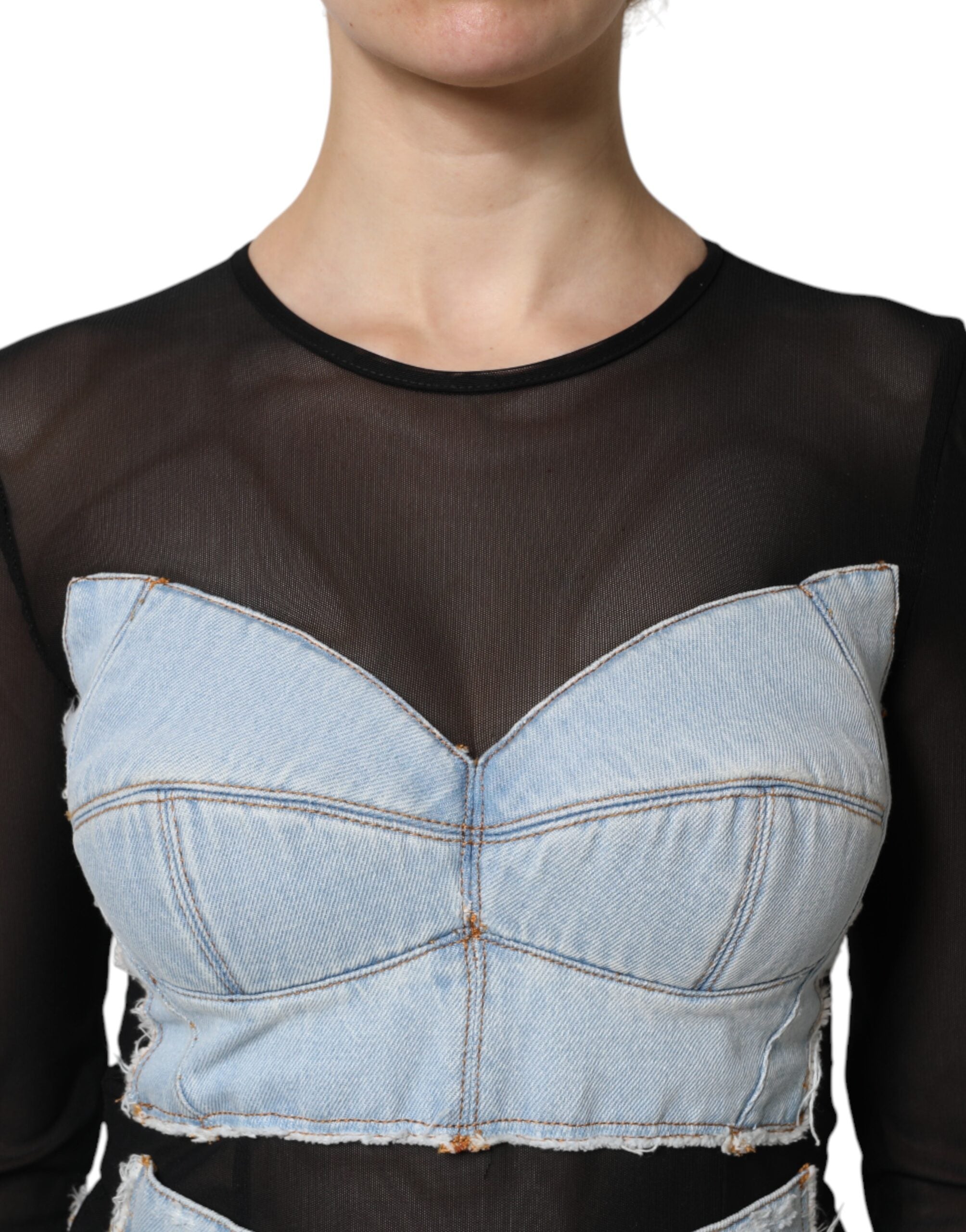 Svartblå långärmad denim miniklänning