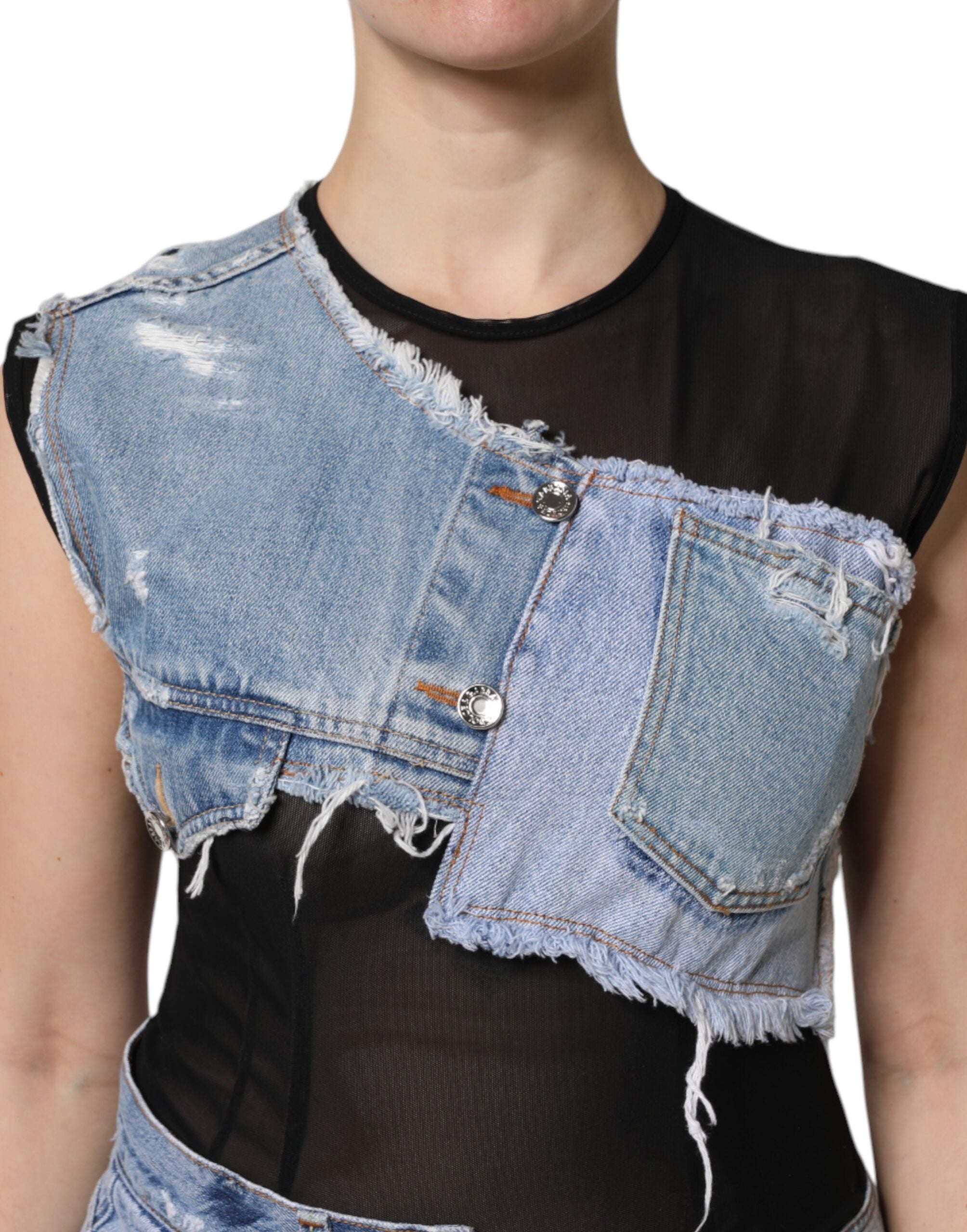 Svartblå ärmlös denim miniklänning