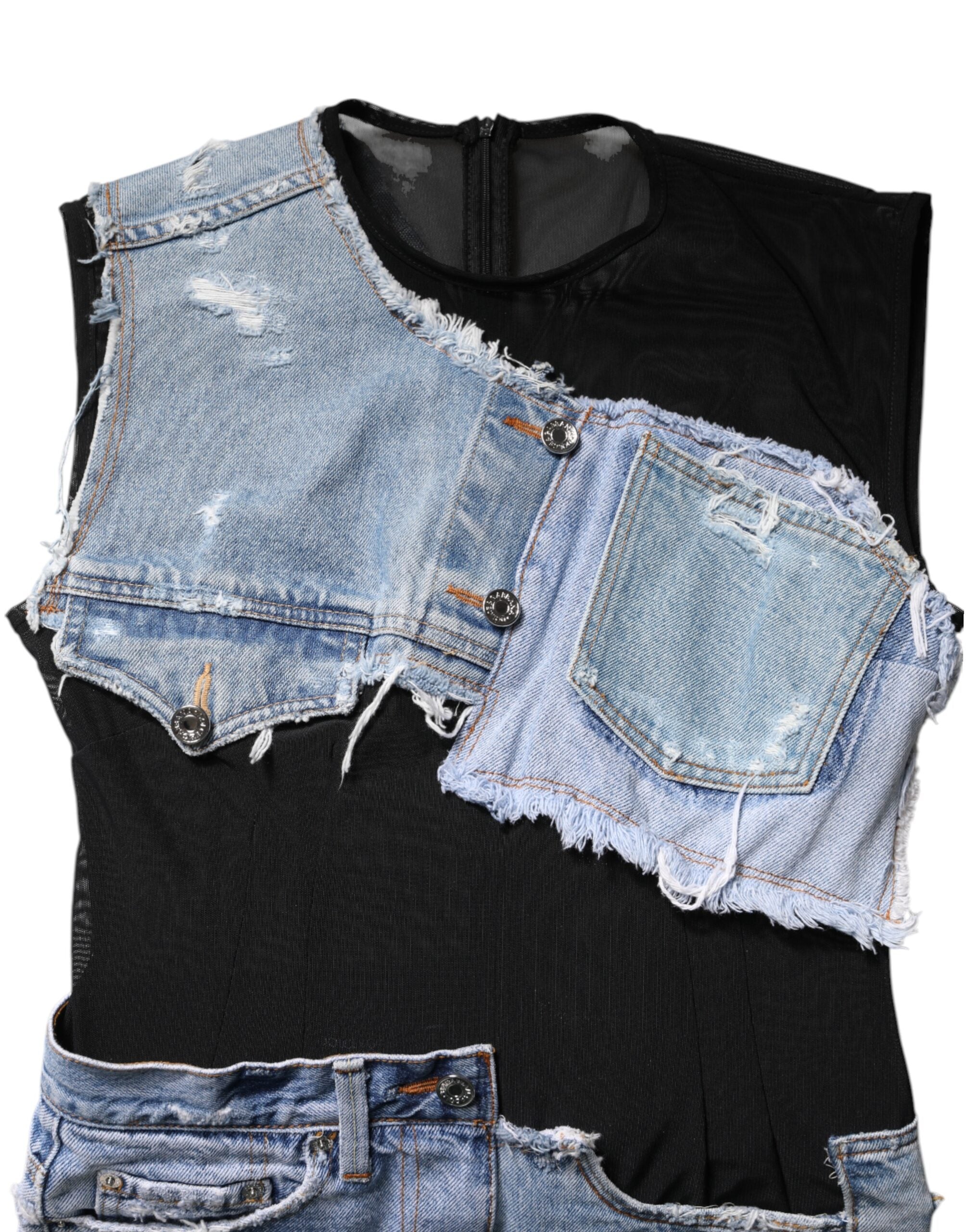 Svartblå ärmlös denim miniklänning