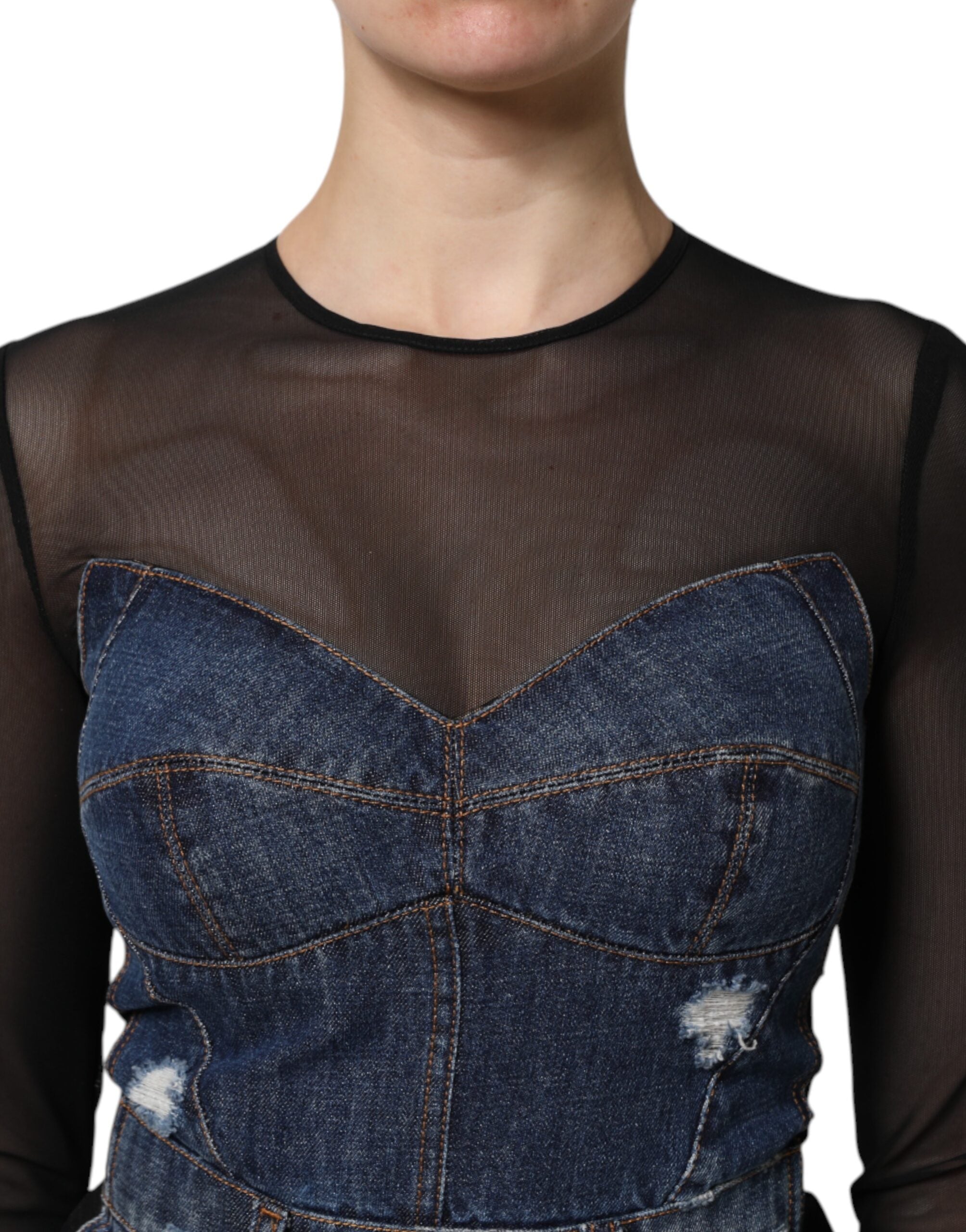Svartblå långärmad denim miniklänning