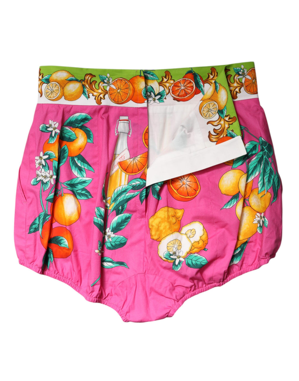 Rosa trykte hotpants-shorts med høy midje
