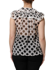 Dolce & Gabbana White Black Polka Dot Cotton Sleeveless Top