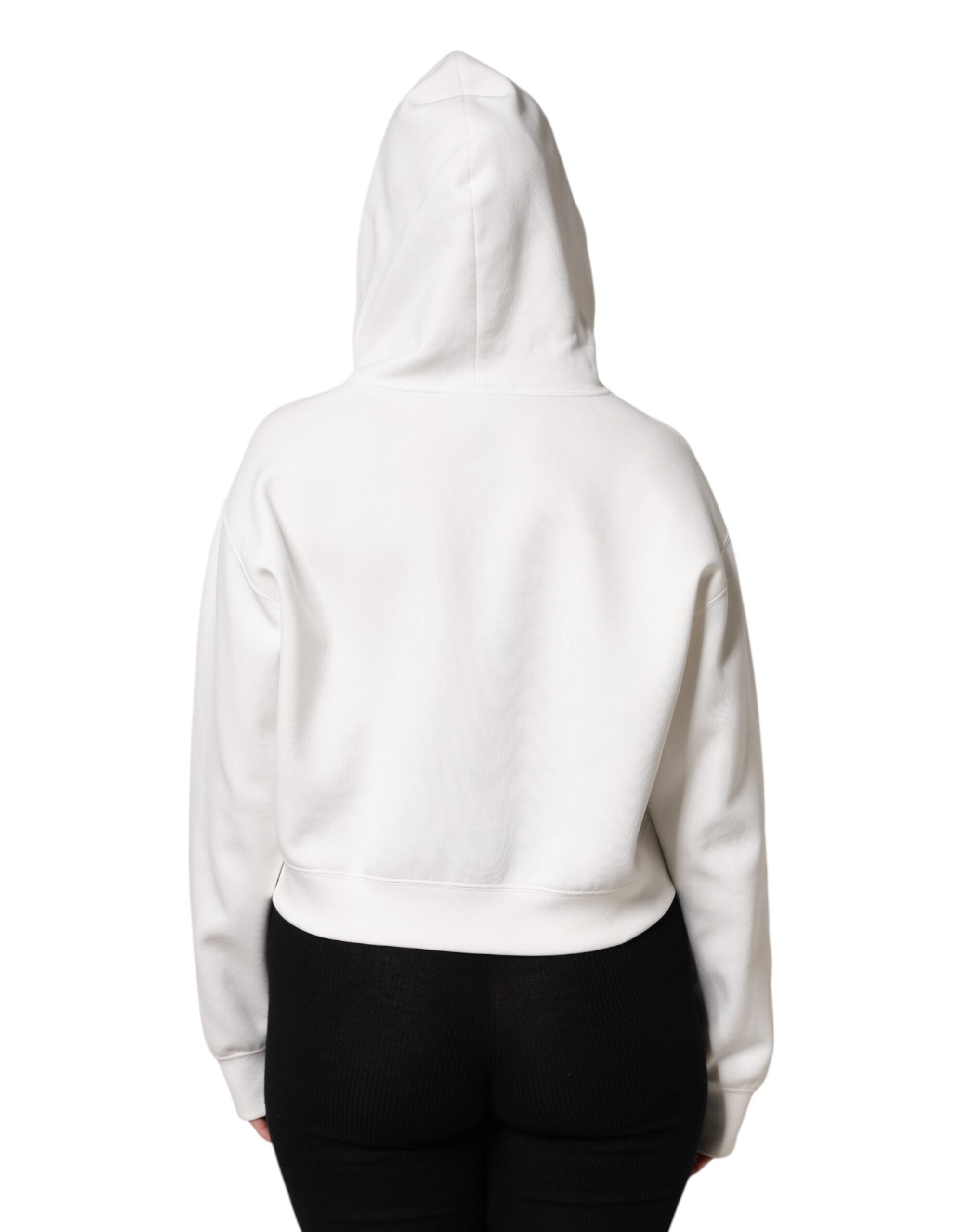 Dolce & Gabbana Ivory Cotton Printed Hooded Pullover Sweater