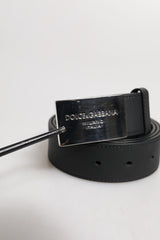 Dolce & Gabbana Black Classic Silver Metal Logo Buckle Belt