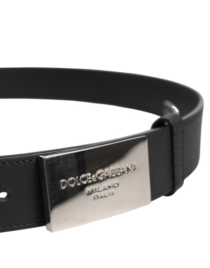 Dolce & Gabbana Black Classic Silver Metal Logo Buckle Belt