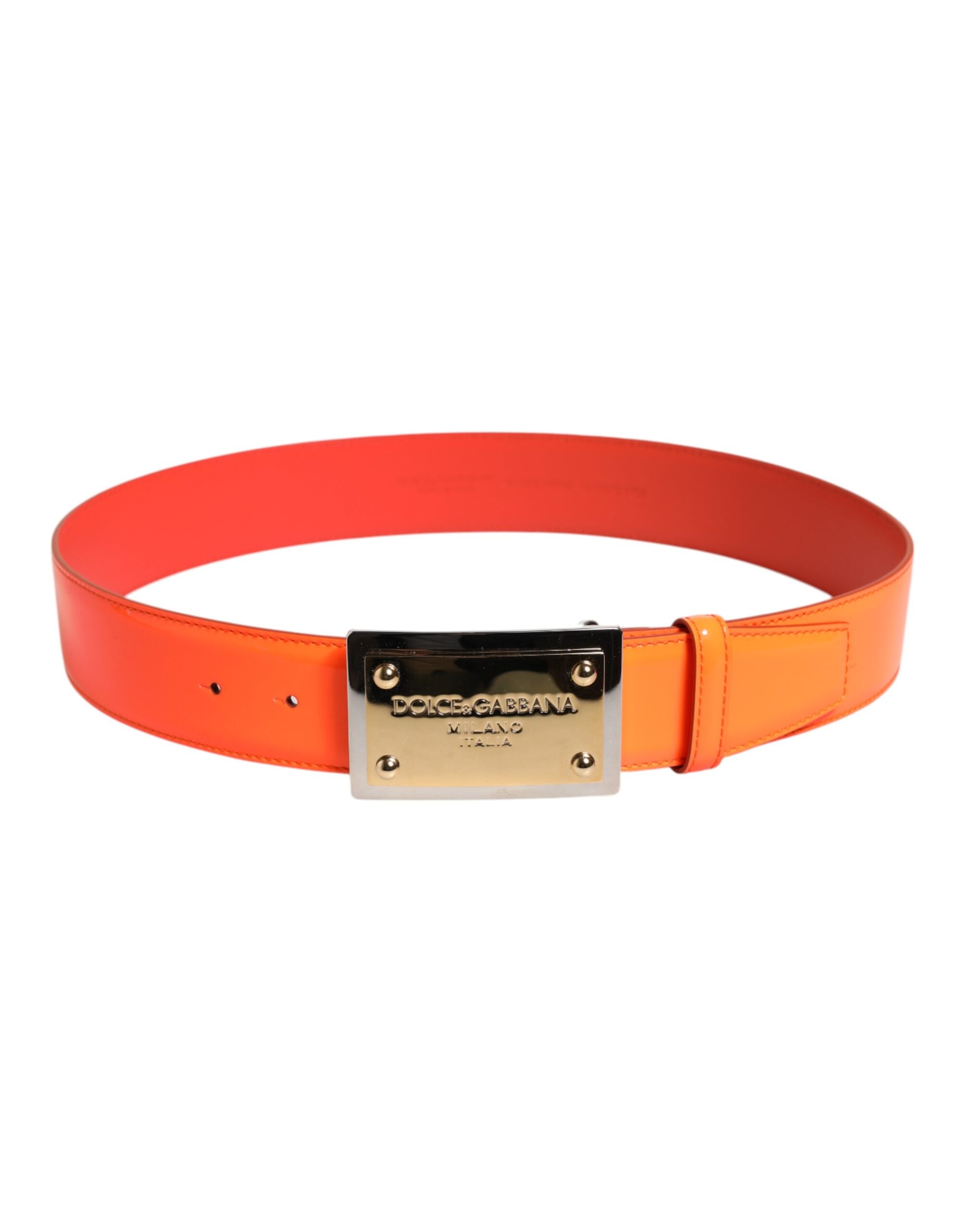 Orange guldfärgad metallbälte med logotypspänne