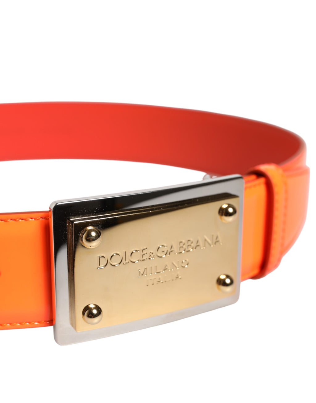 Orange guldfärgad metallbälte med logotypspänne