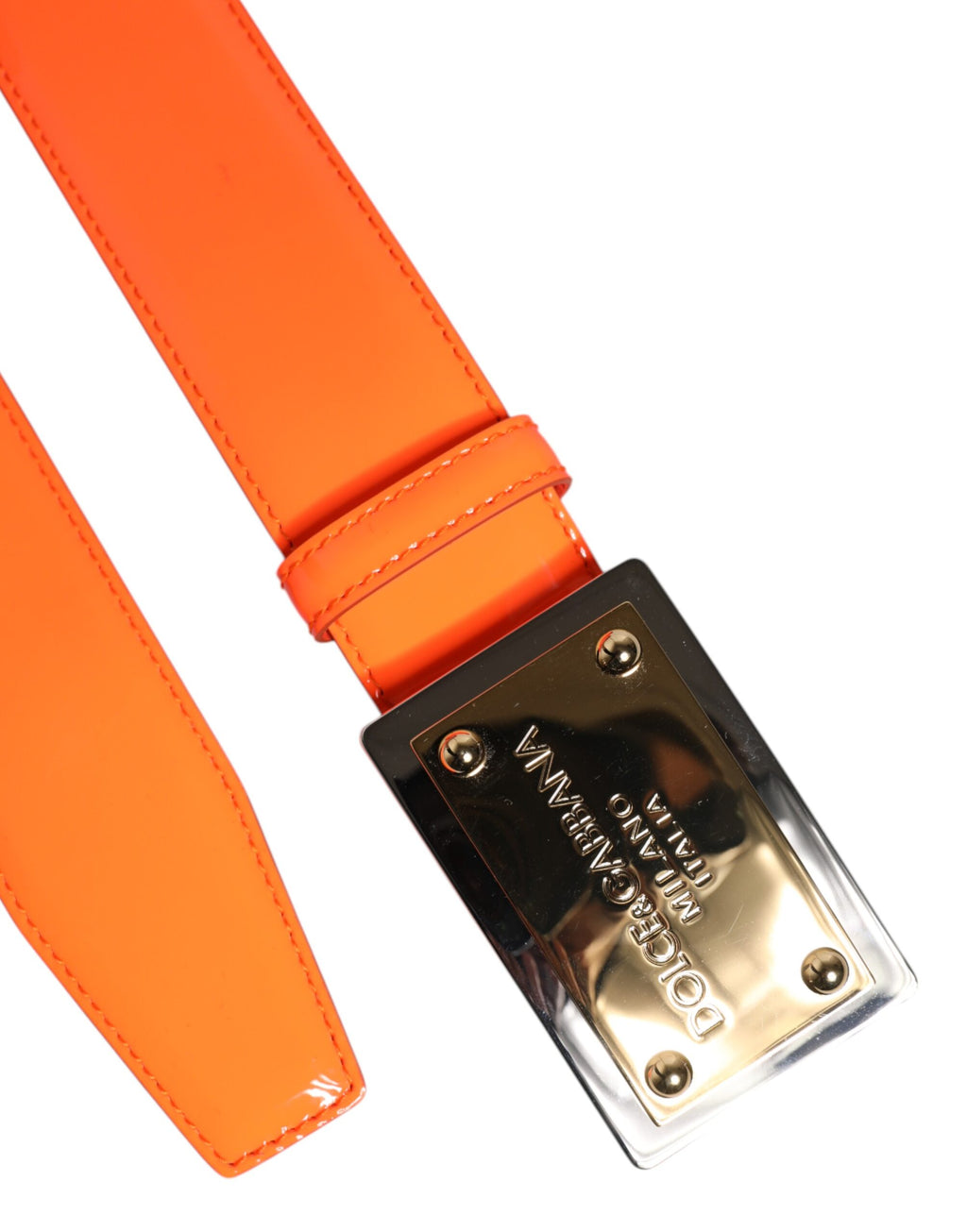 Orange guldfärgad metallbälte med logotypspänne