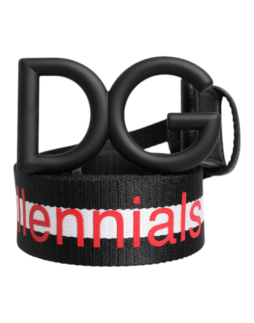Svart polyesterbelte med logotrykk og DG-spenne