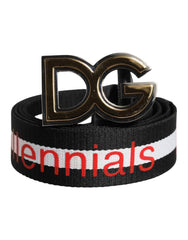 Dolce & Gabbana Black Cotton Logo Print DG Buckle Belt