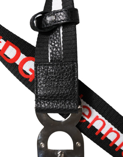 Dolce & Gabbana Black Cotton Logo Print DG Buckle Belt