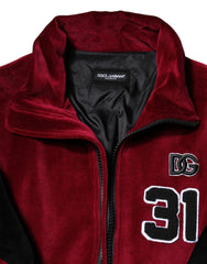 Dolce & Gabbana Red Black Cotton Logo FullZip Bomber Jacket