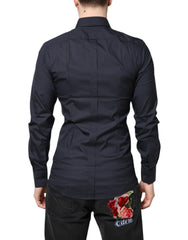 Dolce & Gabbana Dark Blue GOLD Cotton Dress Formal Shirt