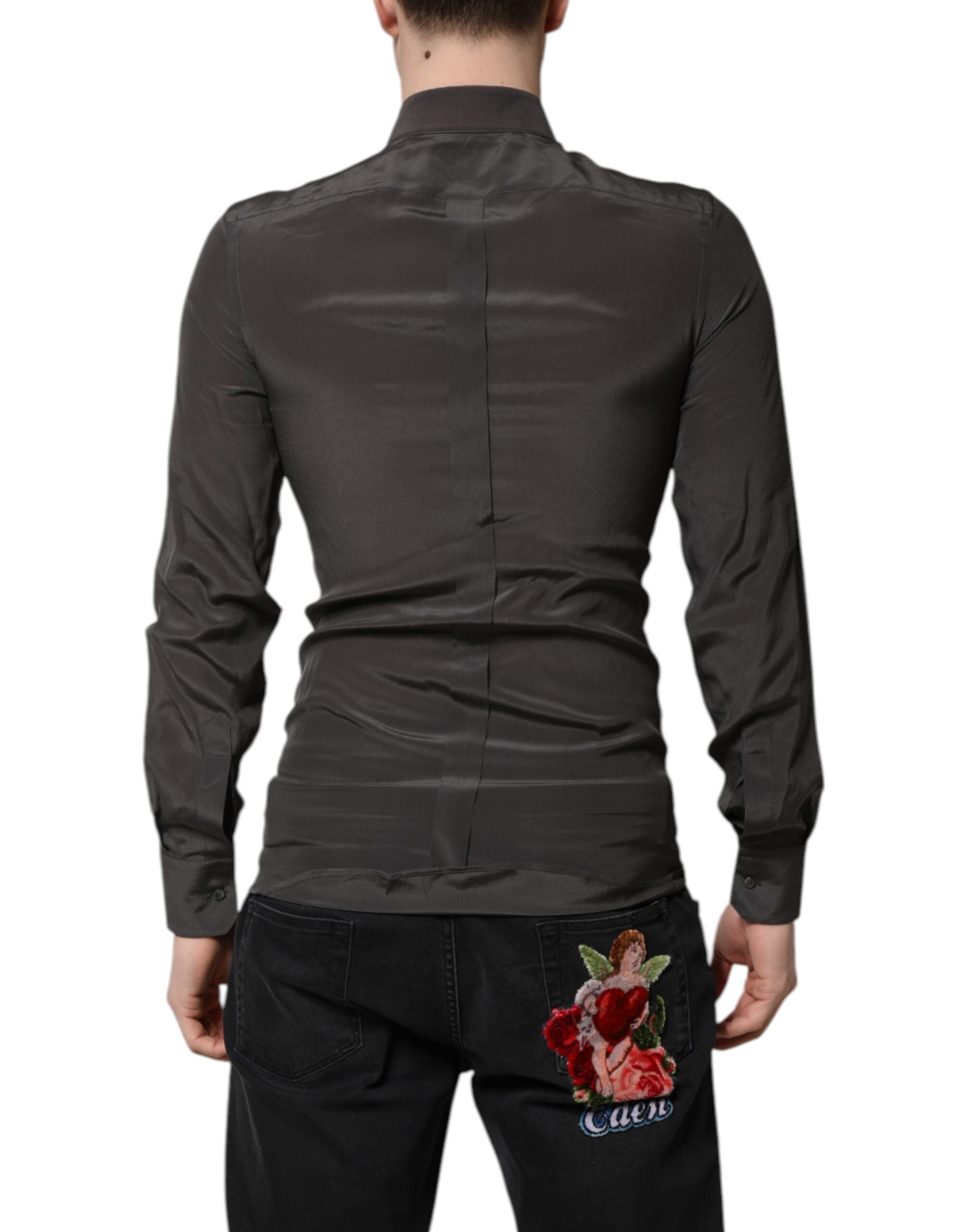 Dolce & Gabbana Dark Gray Silk GOLD Dress Formal Shirt