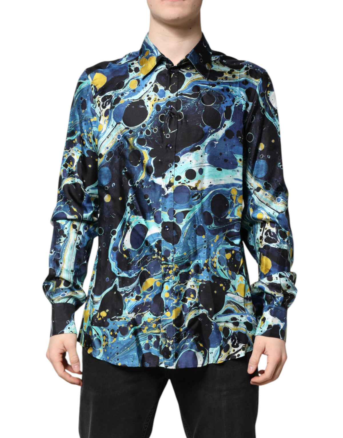 Dolce & Gabbana Multicolor Marble Print MARTINI Dress Shirt
