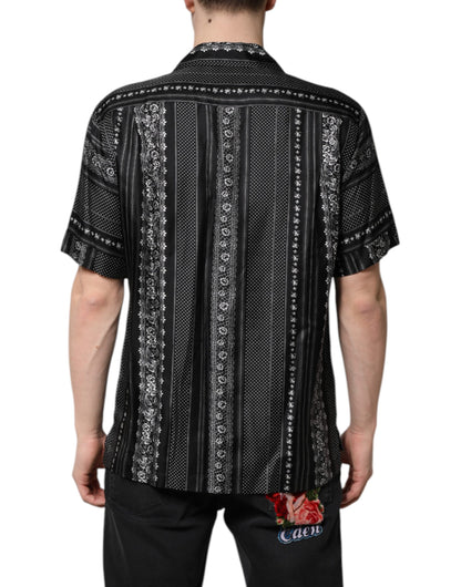 Dolce &amp; Gabbana Svart sidenskjorta med blommönster och korta ärmar