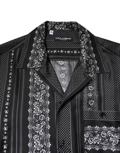Dolce &amp; Gabbana Svart sidenskjorta med blommönster och korta ärmar