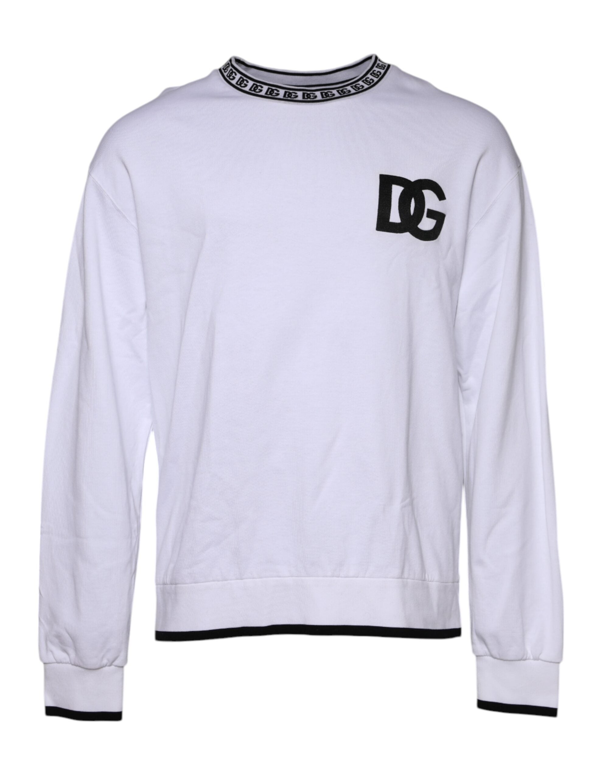 Dolce & Gabbana White Logo Cotton Crew Neck Pullover Sweater