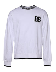 Dolce & Gabbana White Logo Cotton Crew Neck Pullover Sweater