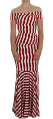 Dolce & Gabbana Red White Silk Stretch Dress