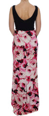 Dolce & Gabbana Pink Floral Print Long Maxi Sheath Dress