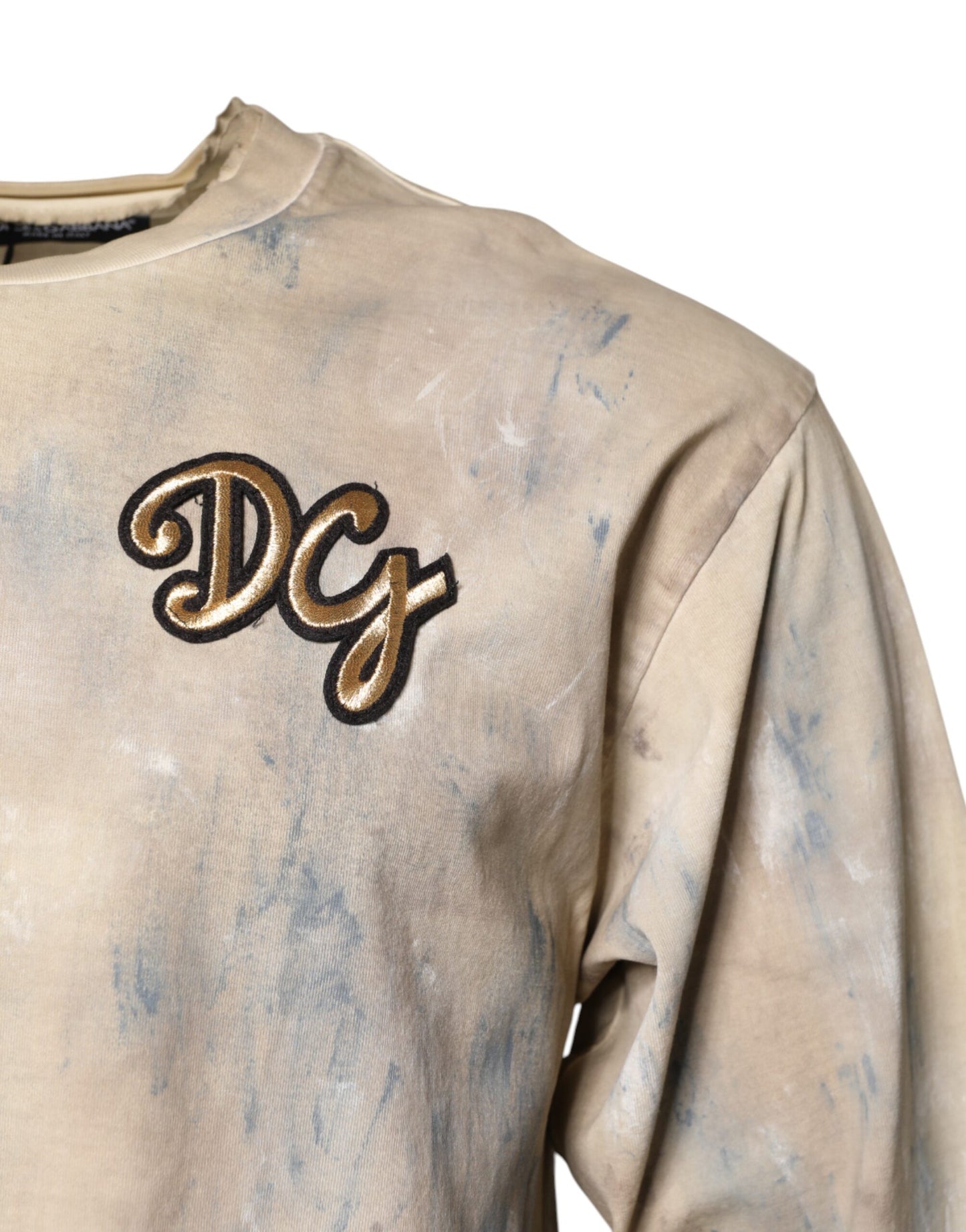 Dolce &amp; Gabbana Beige Tie Dye DG Broderi Cropped T-skjorte