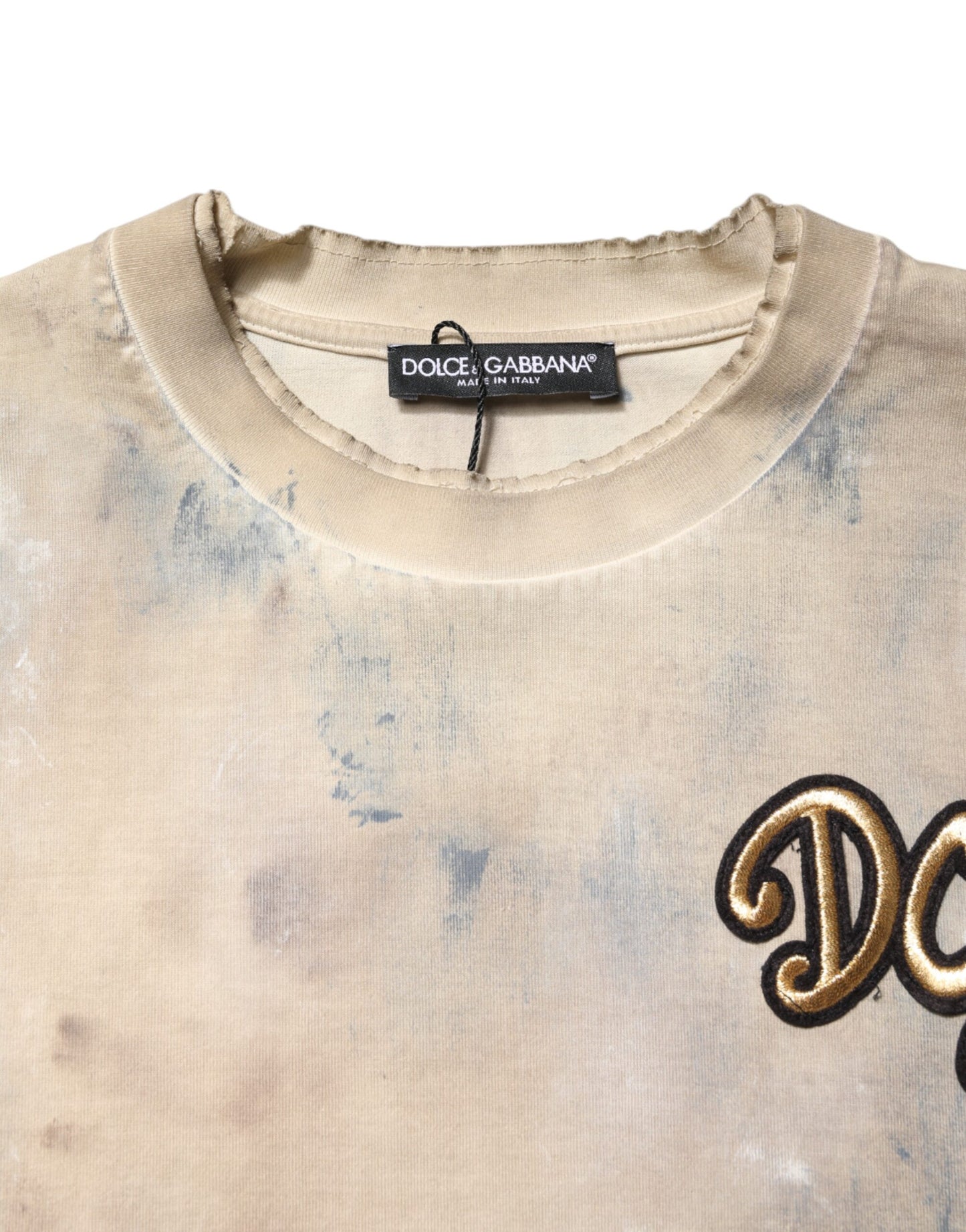 Dolce &amp; Gabbana Beige Tie Dye DG Broderi Cropped T-skjorte