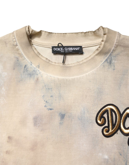 Dolce &amp; Gabbana Beige Tie Dye DG Broderi Cropped T-skjorte