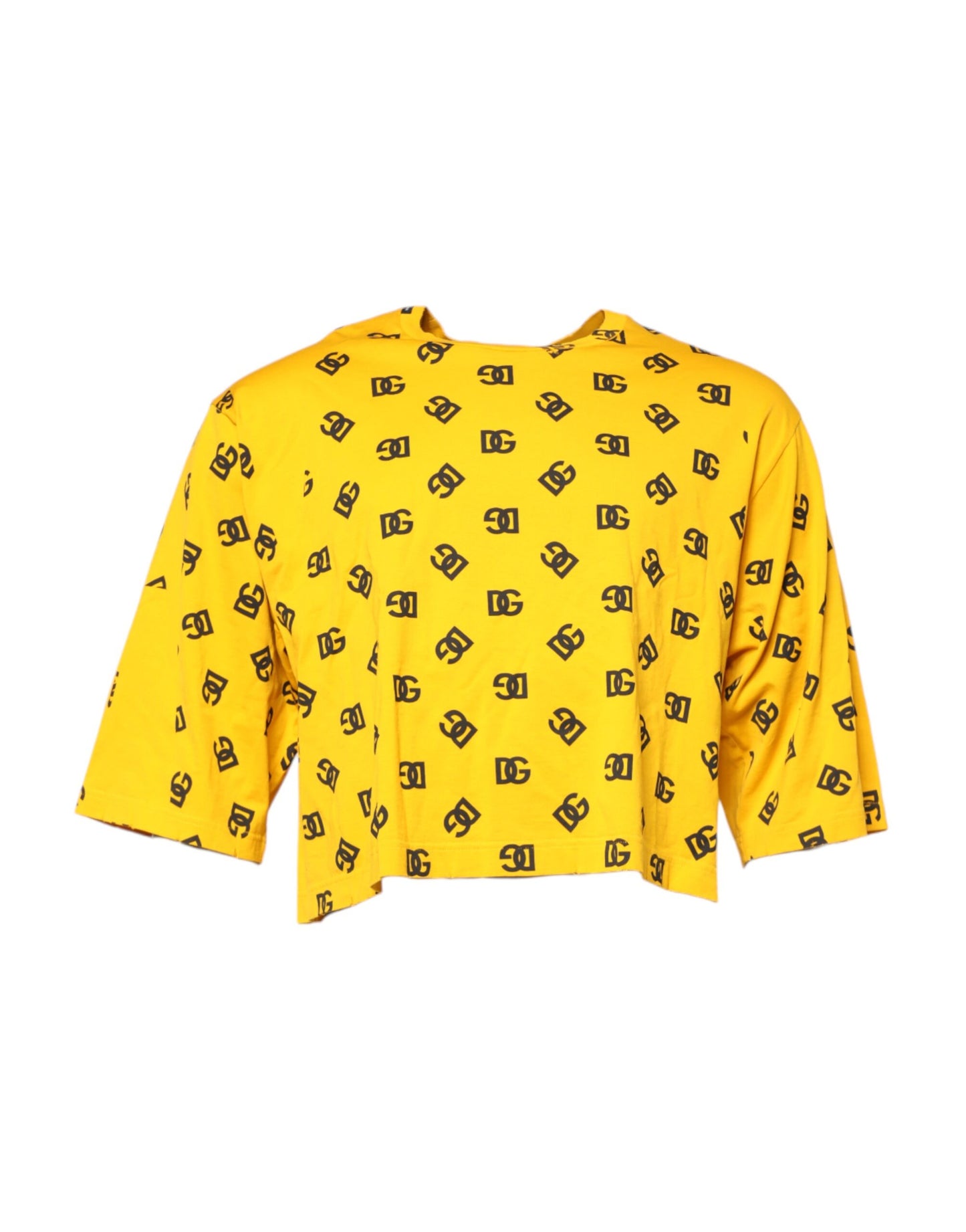 Dolce &amp; Gabbana Gul Bomull DG Logo Print Cropped T-skjorte
