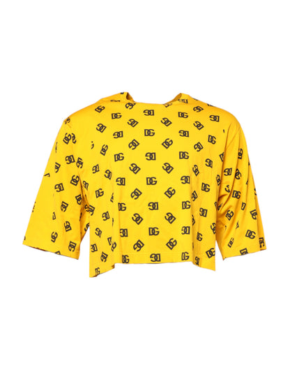 Dolce &amp; Gabbana Gul Bomull DG Logo Print Cropped T-skjorte