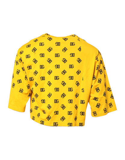 Dolce &amp; Gabbana Gul Bomull DG Logo Print Cropped T-skjorte