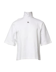 Dolce & Gabbana White Cotton Turtleneck DG Applique T-shirt