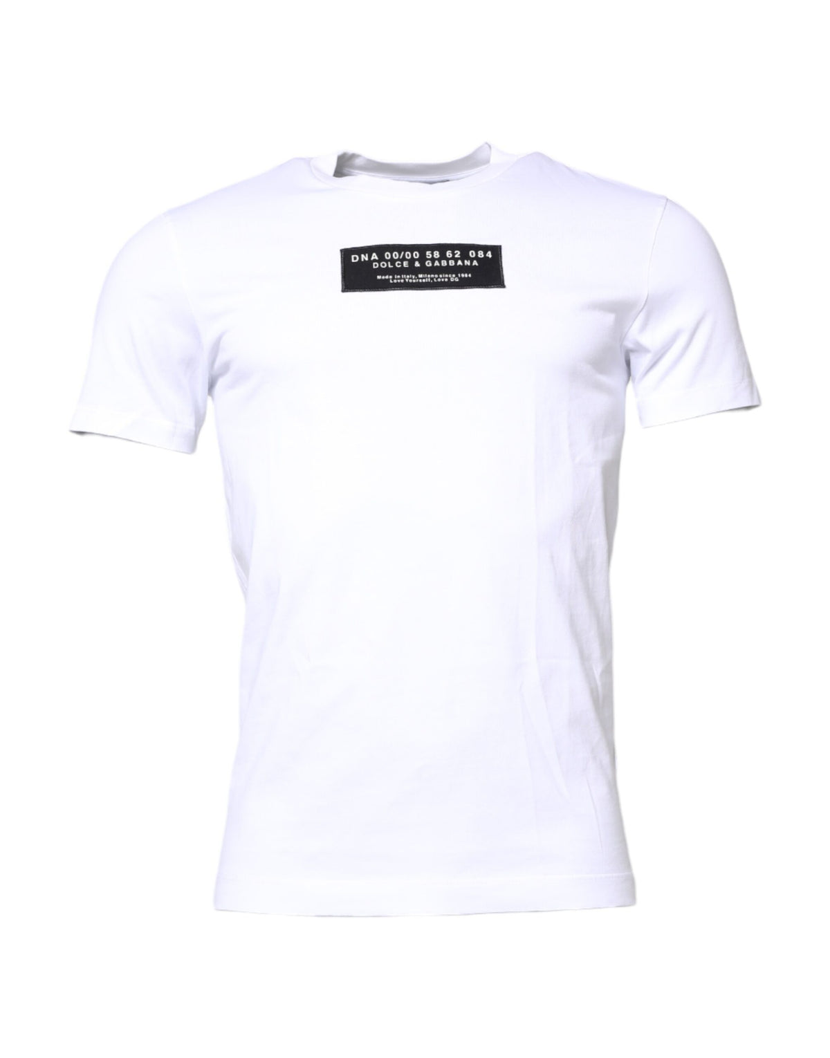 Dolce & Gabbana White Cotton Logo Patch Crew Neck T-shirt