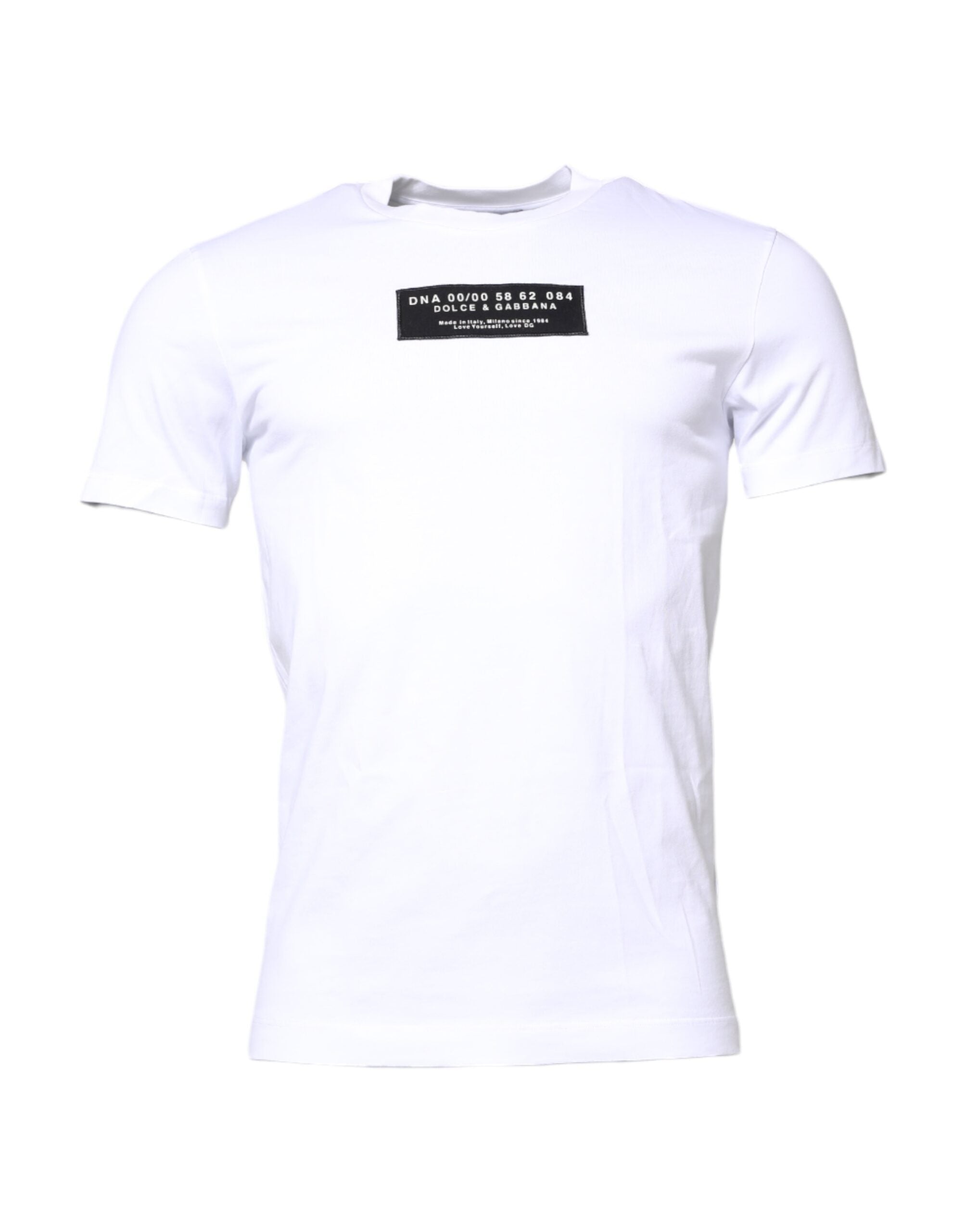 Dolce & Gabbana White Cotton Logo Patch Crew Neck T-shirt