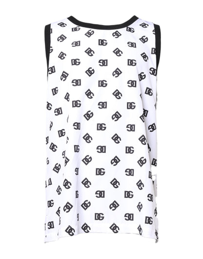 Dolce &amp; Gabbana Hvit Polyester Ermeløs DG Logo T-skjorte