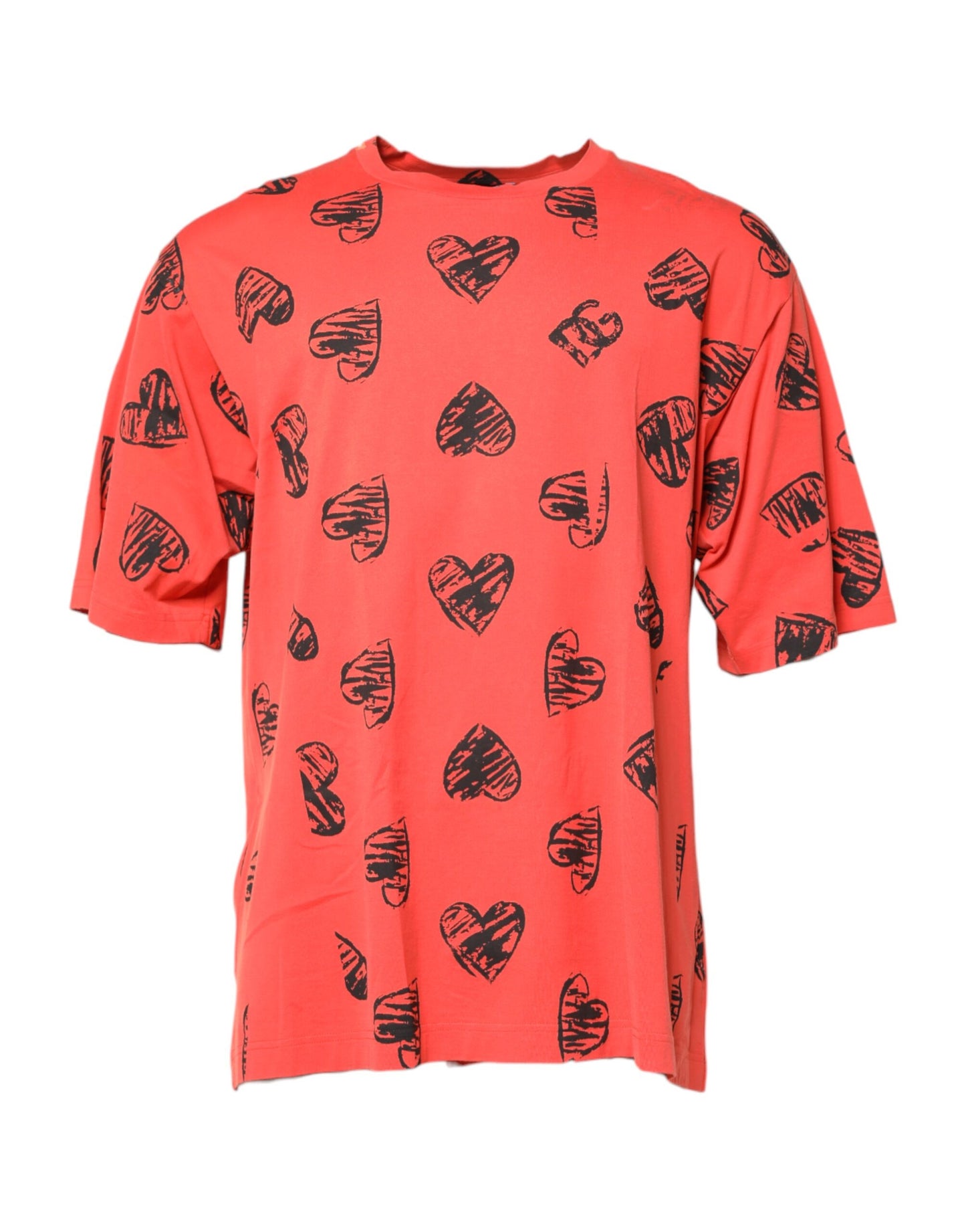 Dolce &amp; Gabbana rød bomulls-t-skjorte med korte ermer og DG-hjertelogo