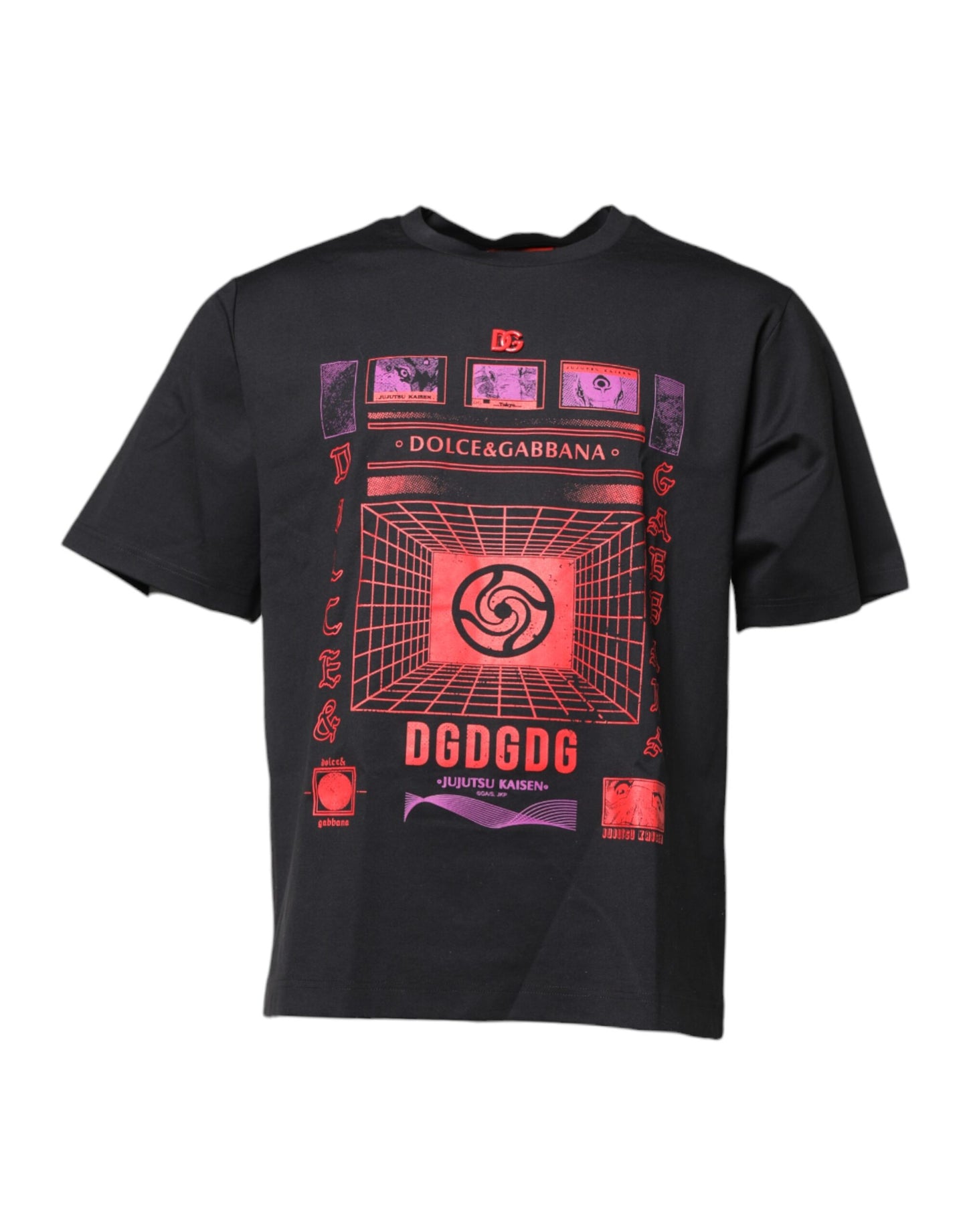 Dolce &amp; Gabbana svart bomulls-T-skjorte med rund hals og grafisk trykk