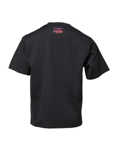 Dolce &amp; Gabbana svart bomulls-T-skjorte med rund hals og grafisk trykk