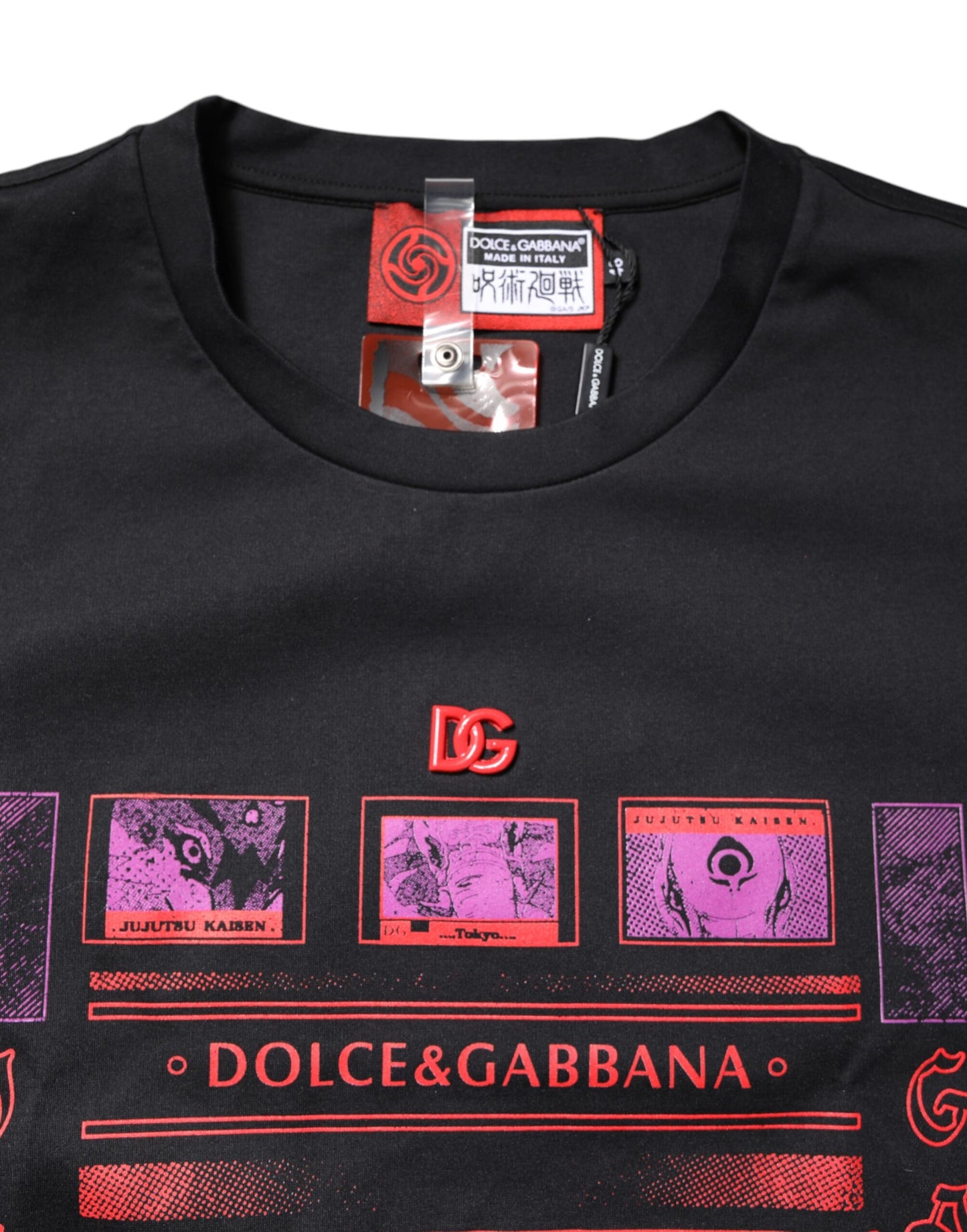 Dolce &amp; Gabbana svart bomulls-T-skjorte med rund hals og grafisk trykk