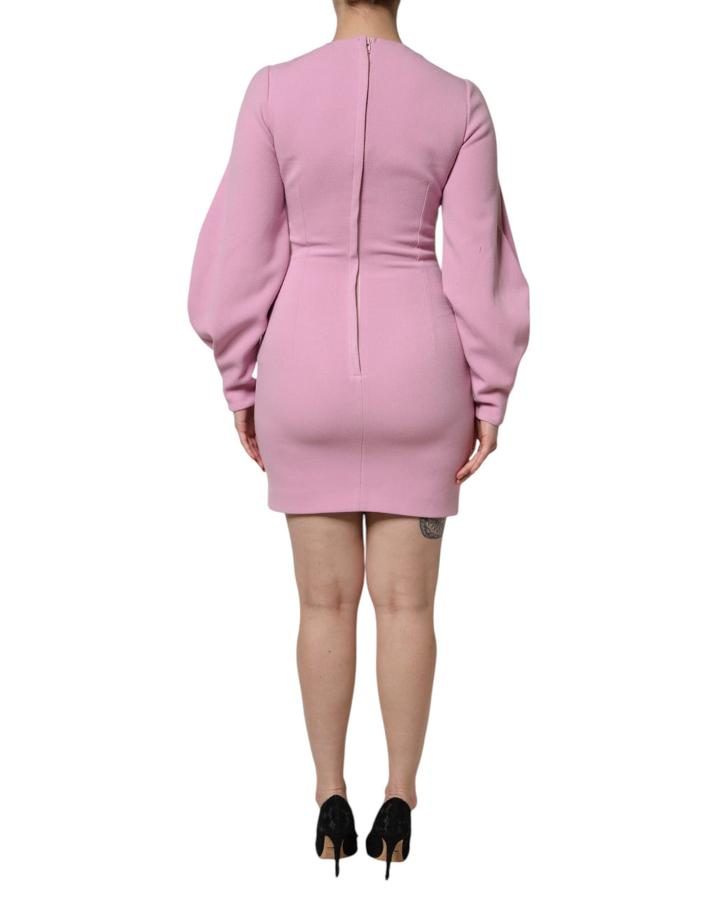 Rosa polyester långärmad fodral miniklänning