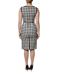 Dolce & Gabbana White Black Checkered Sleeveless Sheath Dress