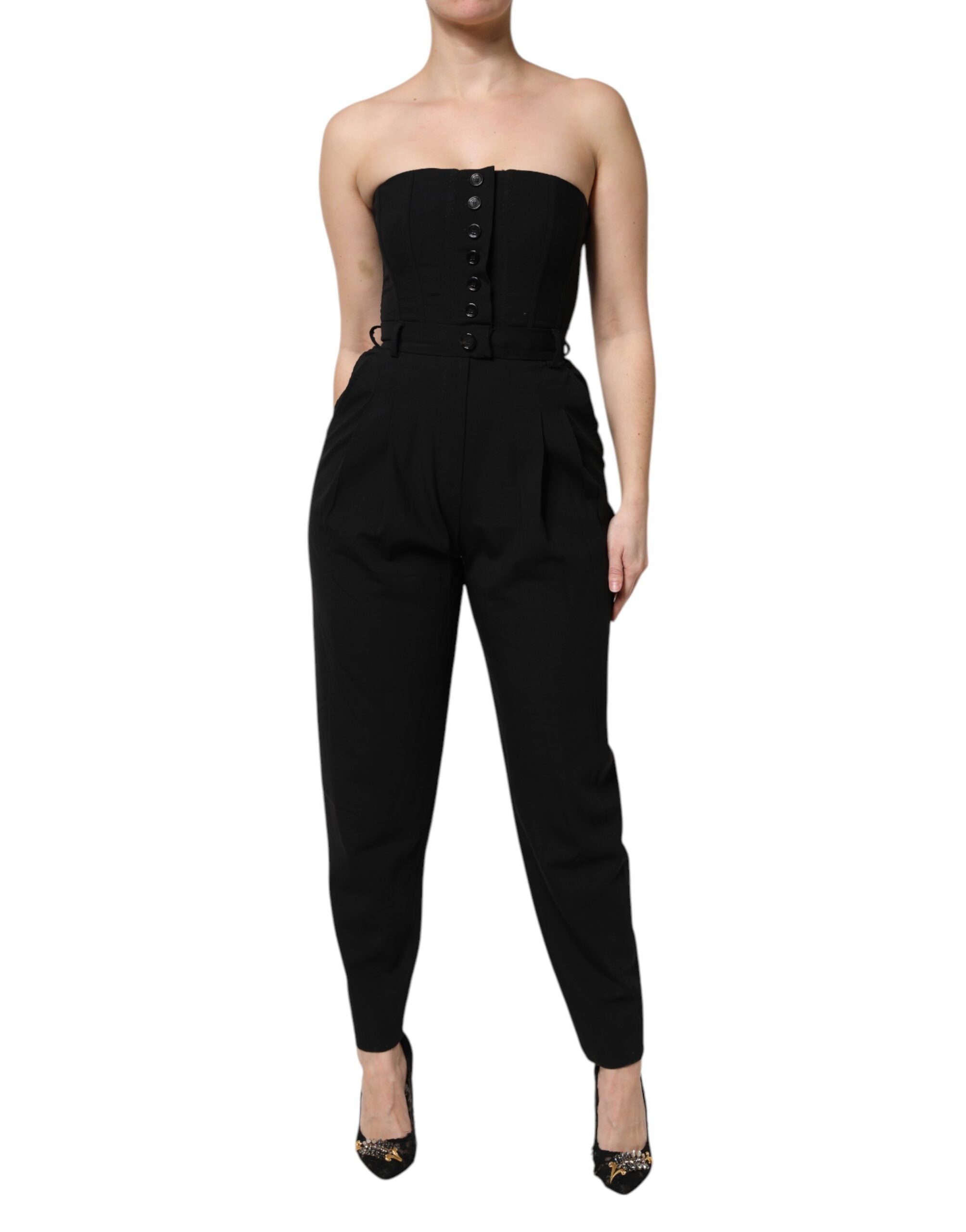 Svart axelbandslös jumpsuit i ull