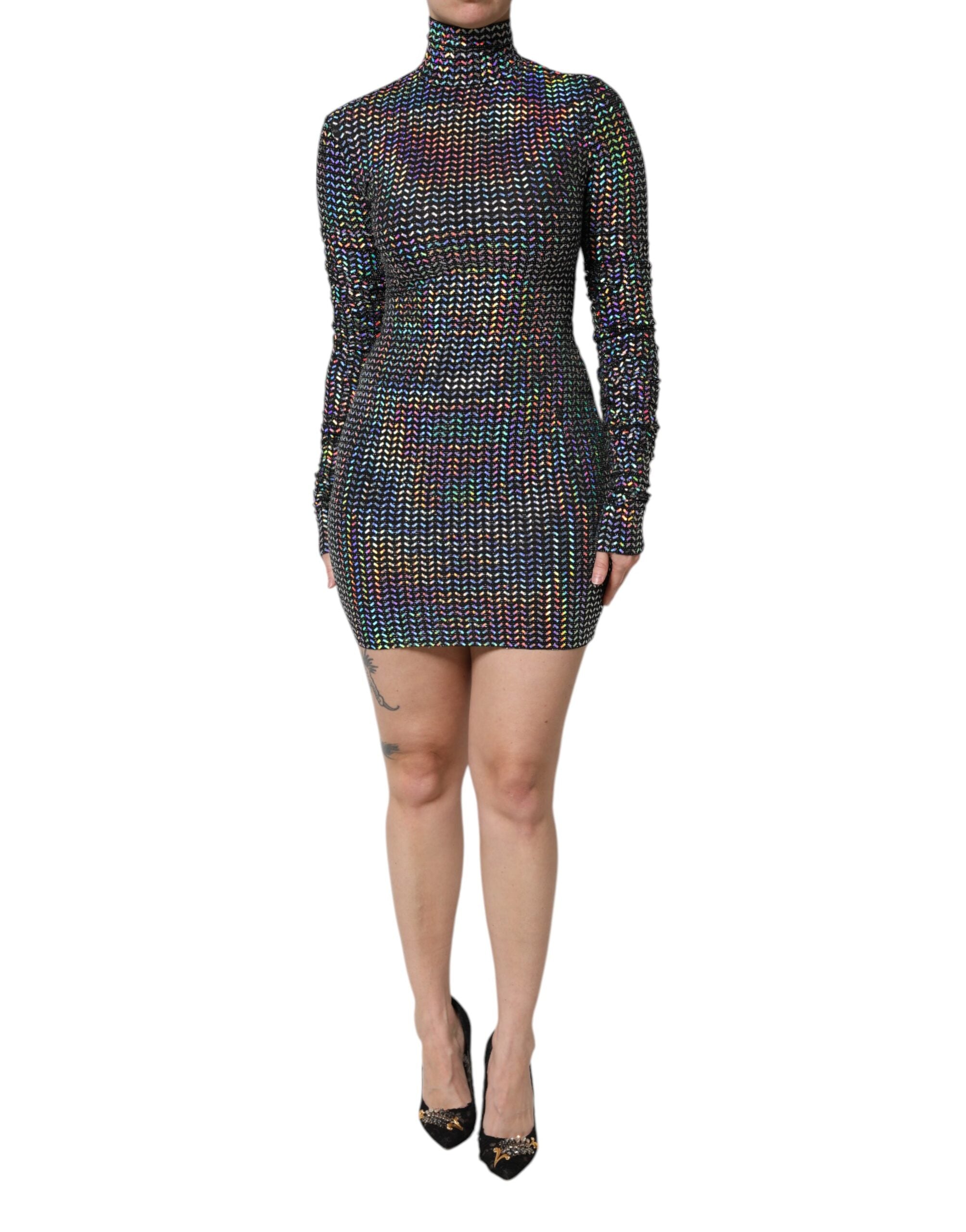Svart utsmyckad nylon bodycon miniklänning