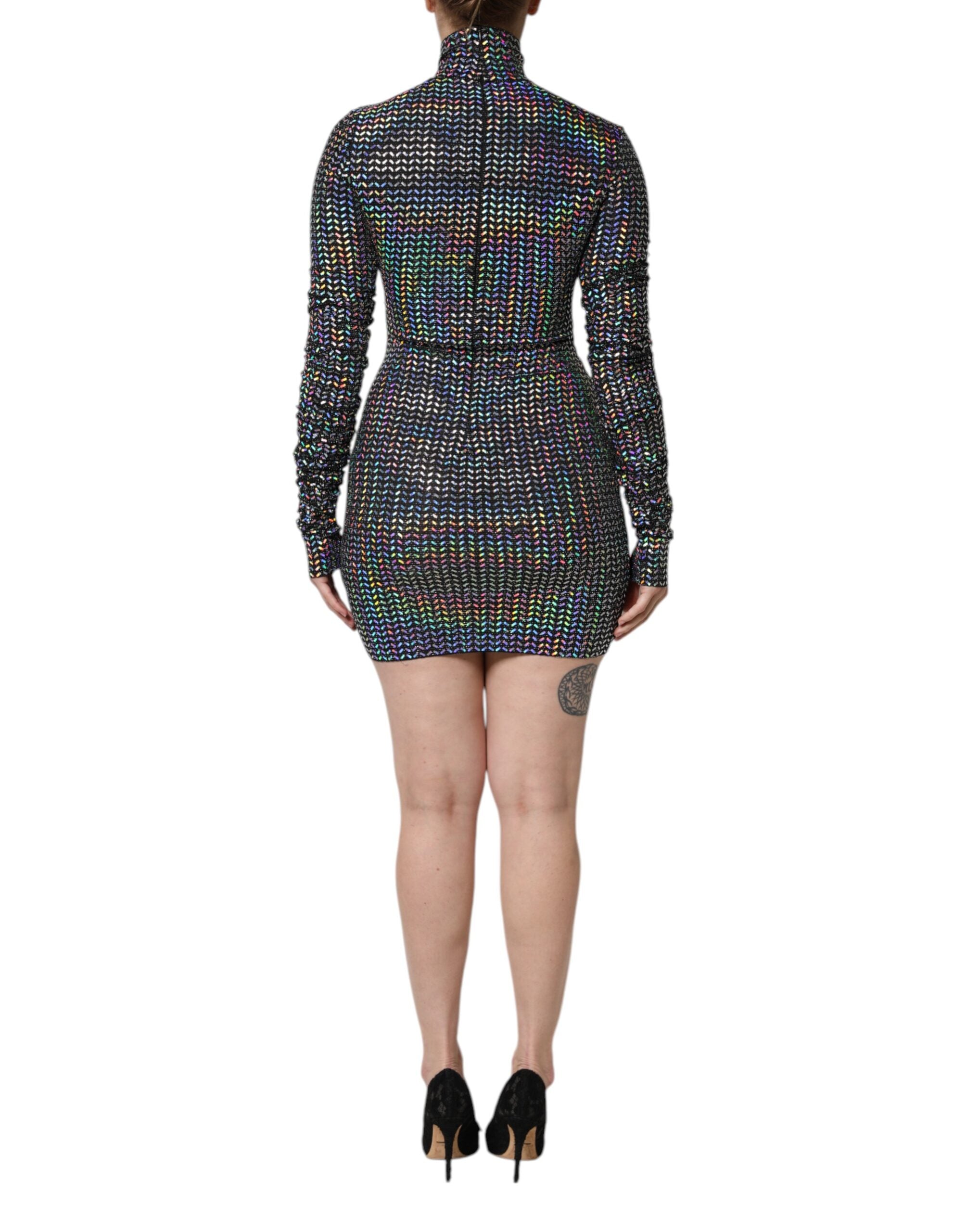 Svart utsmyckad nylon bodycon miniklänning