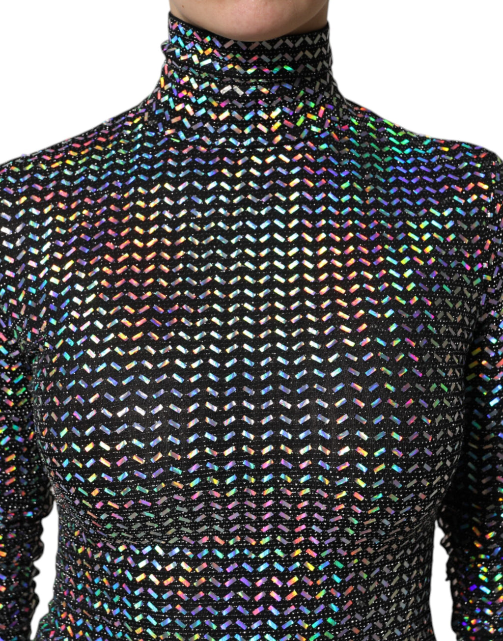 Svart utsmykket nylon bodycon minikjole