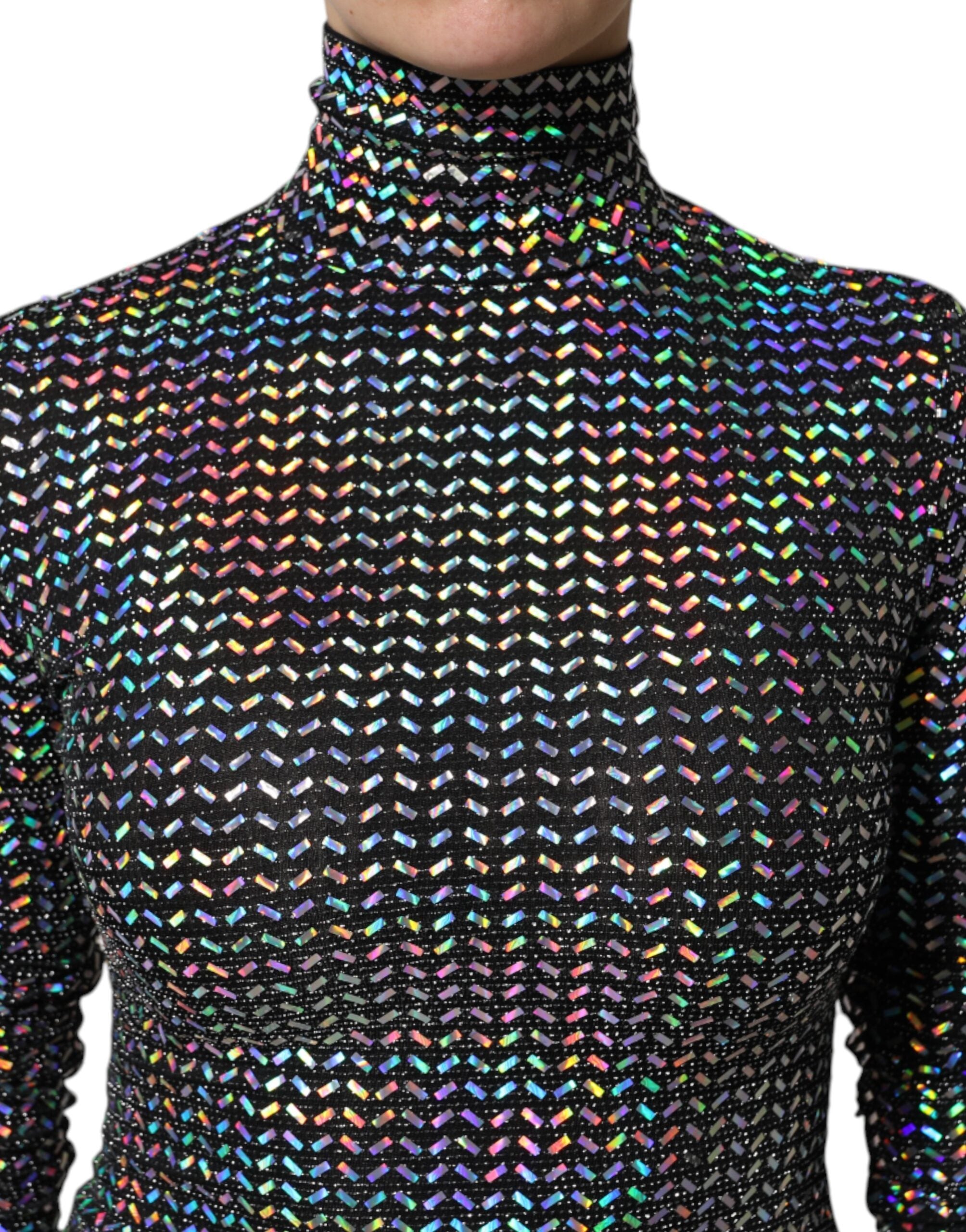 Svart utsmyckad nylon bodycon miniklänning