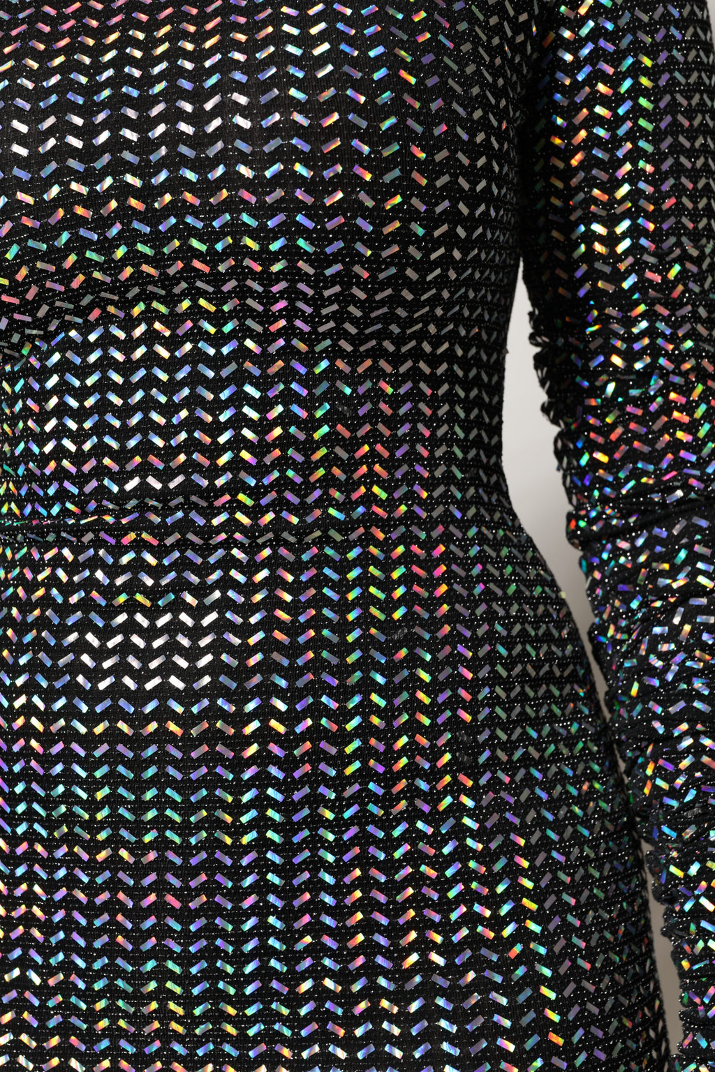 Svart utsmykket nylon bodycon minikjole