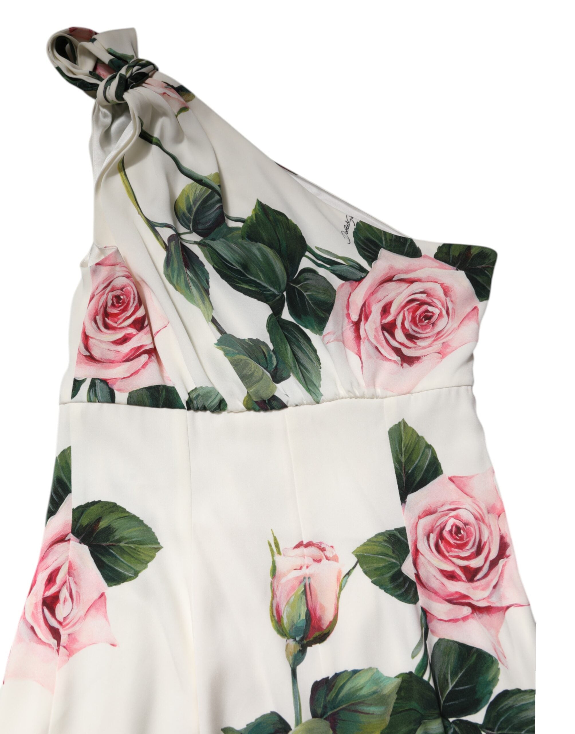 Vit blommig midiklänning med en axel