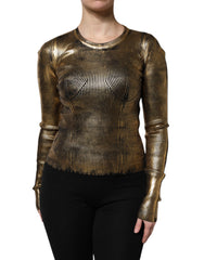 Dolce & Gabbana Gold Round Neck Long Sleeve Pullover Top