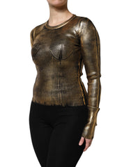 Dolce & Gabbana Gold Round Neck Long Sleeve Pullover Top